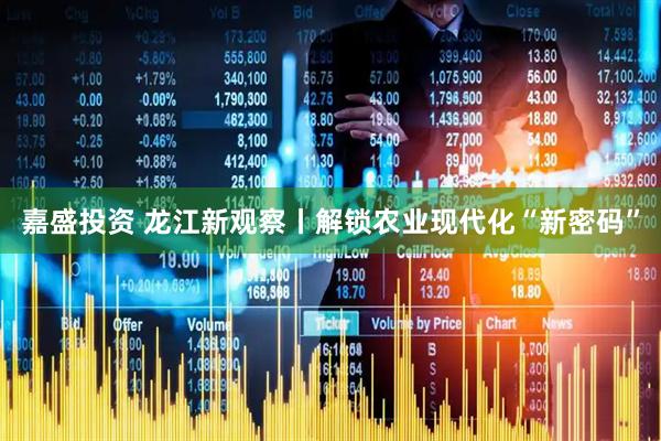 嘉盛投资 龙江新观察丨解锁农业现代化“新密码”